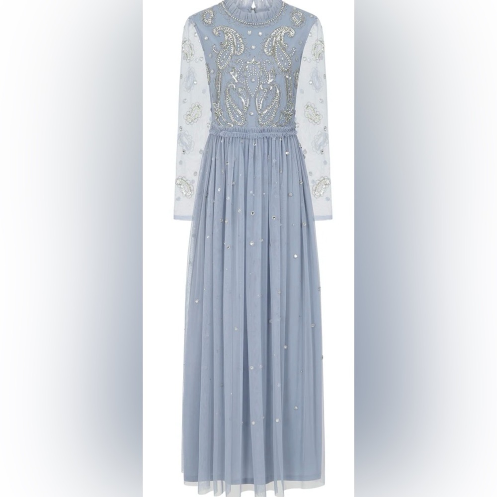 Amelia Rose Anita Blue Embellished Maxi Dress, Size 6